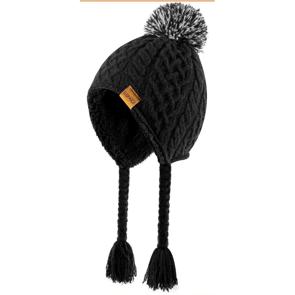 Boys Girls Beanie Hat Fleece Lined Knit Kids Hat with Ear 4-10 Years Black